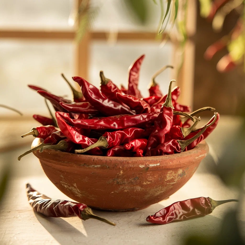 Chilli plant with red and green fruits - Capsicum annuum